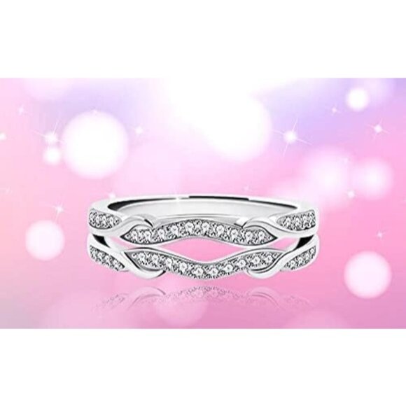 🆕 Women Silver Stack Eternity Rings Infinity Double Wrap Guard Enhancer Wedding - Picture 7 of 9